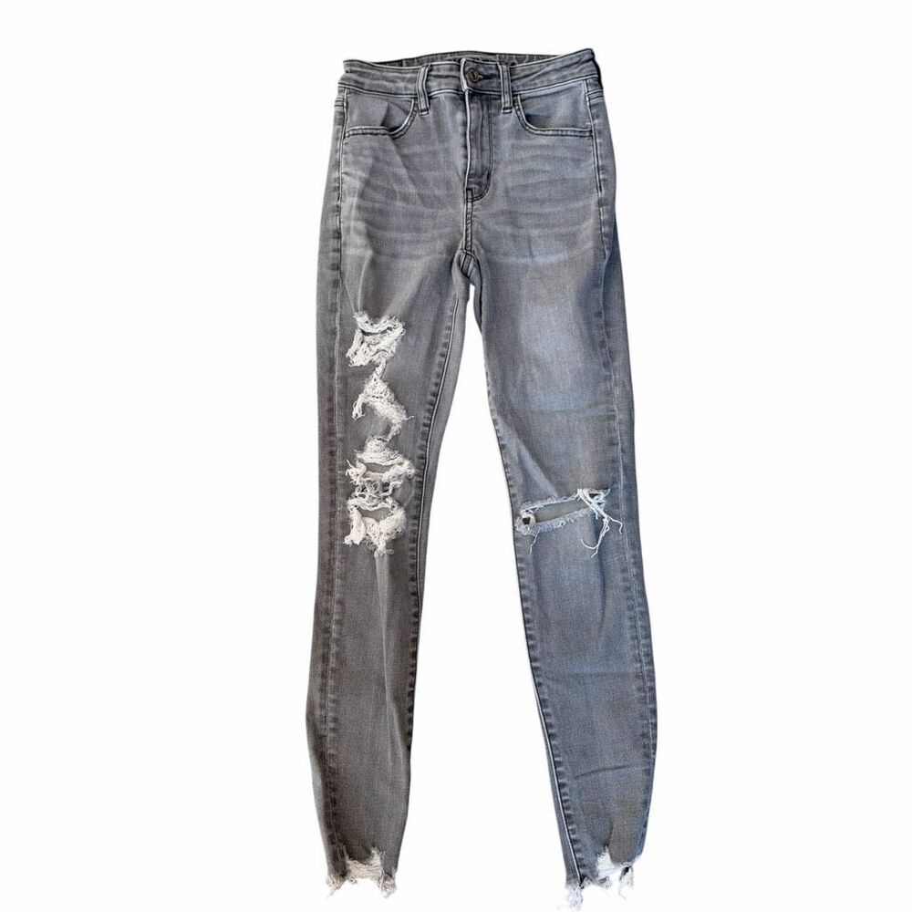 American Eagle Next Level Stretch Distressed Skinny Jeans Size 0 Regular Gray